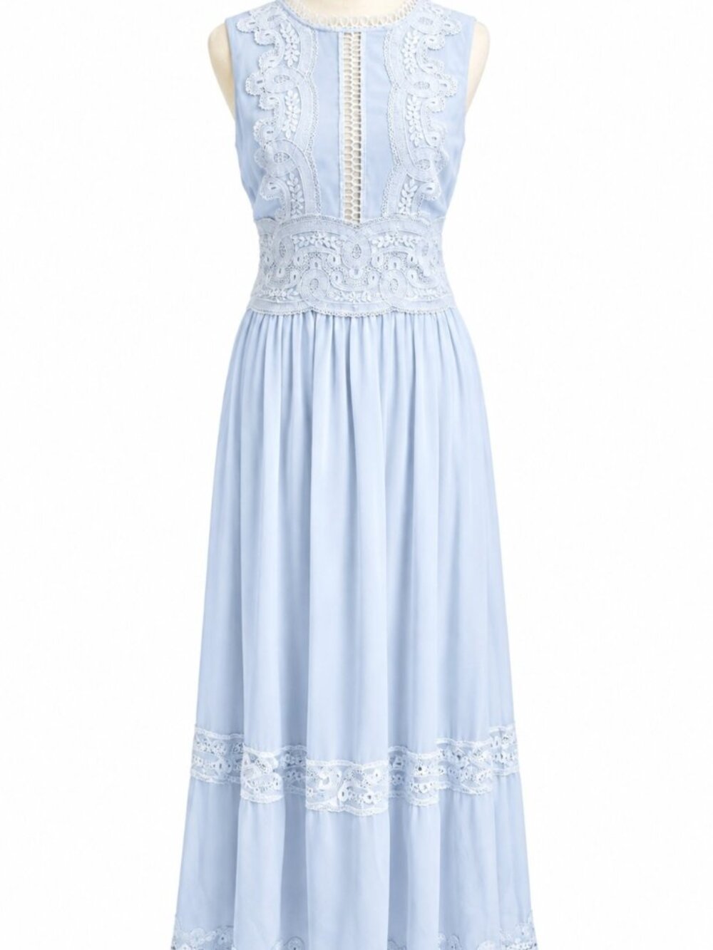 Ina Light Blue Maxi Dress/ Prom/Wedding/ Date Night Dress with Lace Inserts